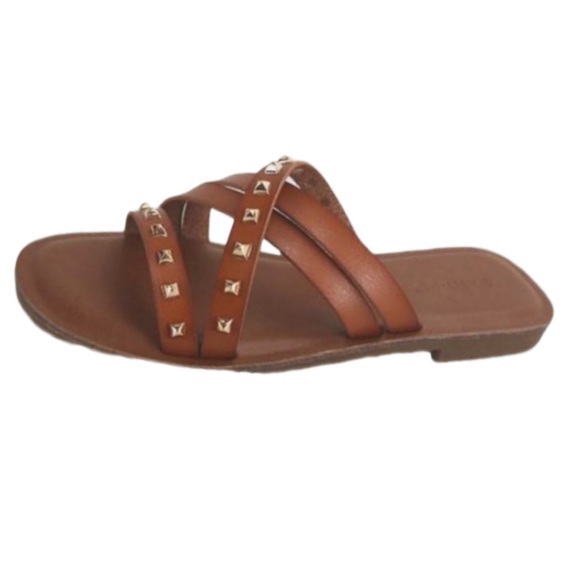 NIB Bamboo Cognac Strappy Sandals - Picture 2 of 3